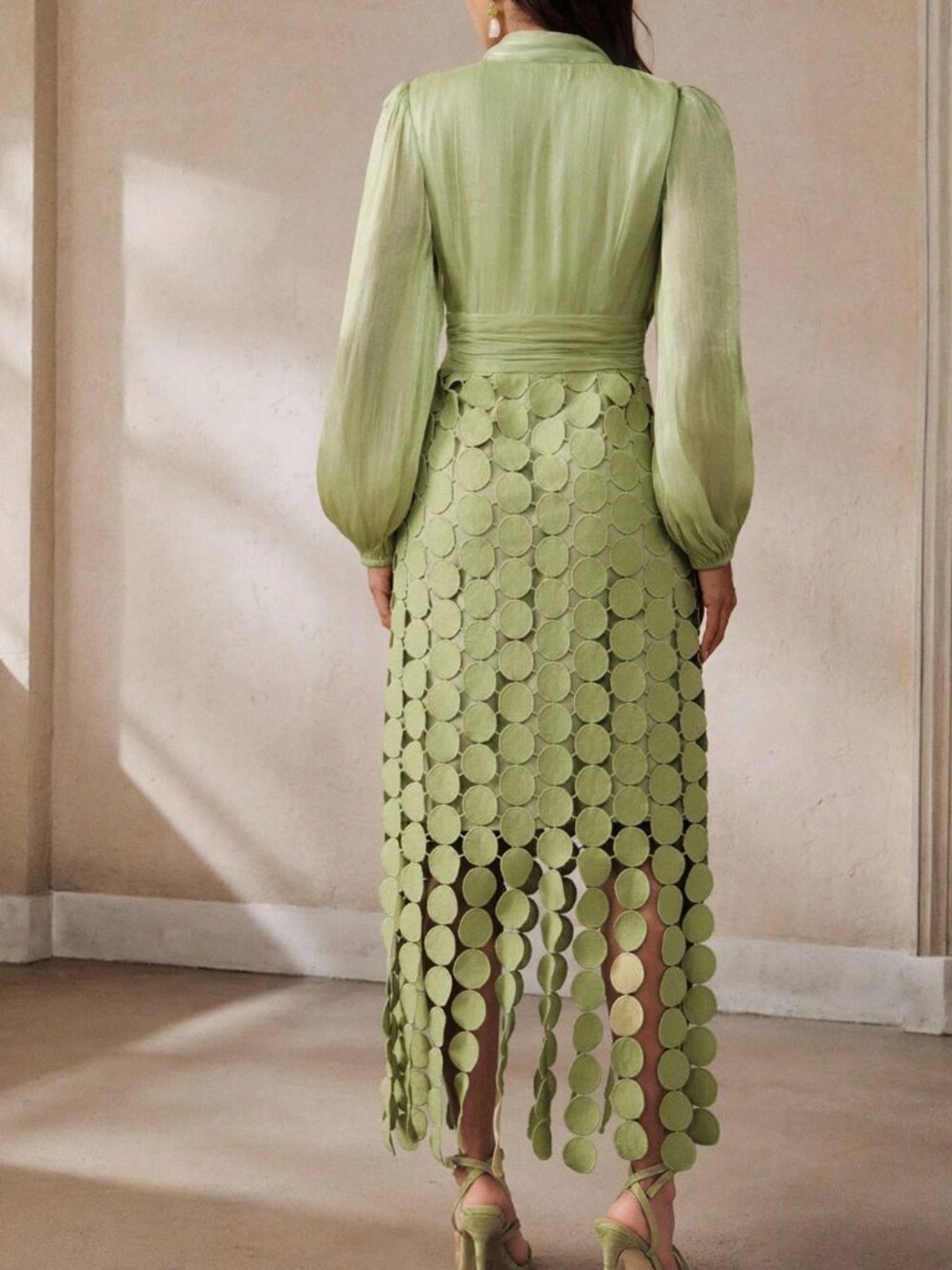 Green Elegant Women's Tie Knot Asymmetrical Long Fitted Dress - Picture 2 of 7